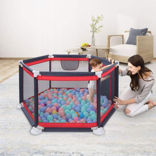  [아마존 핫딜]  [아마존핫딜]GrowthPic Baby Playpen, Playard for Baby - Safety Play Pen for Infant and Baby, with Sturdy Bases, Anti-Skid Pads, Lightweight, Navy Blue, 6-Panel