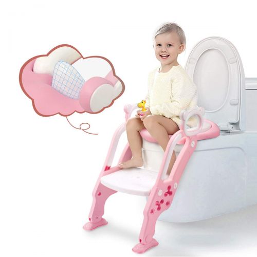  [아마존베스트]GrowthPic Toddler Toilet Training Seat Ladder with Sturdy Non-Slip Wide Step and Soft Cushion for Girls