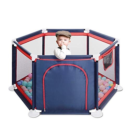  [아마존베스트]GrowthPic Baby Playpen, Playard for Baby - Safety Play Pen for Infant and Baby, with Sturdy Bases, Anti-Skid Pads, Lightweight, Navy Blue, 6-Panel