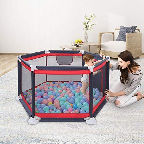  [아마존베스트]GrowthPic Baby Playpen, Playard for Baby - Safety Play Pen for Infant and Baby, with Sturdy Bases, Anti-Skid Pads, Lightweight, Navy Blue, 6-Panel