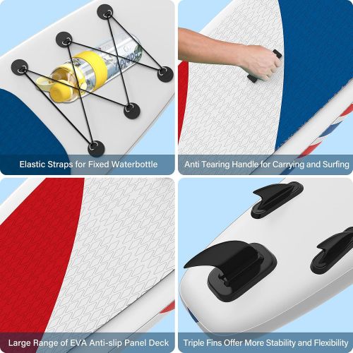  Gruper Inflatable Stand Up Paddle Boards with 3 Layers Anti Air Leakage Design, 330 lb Load-Bearing Weight, Anti Non-Slip Deck, Premium SUP Accessories, for Having Fun in Rivers, L