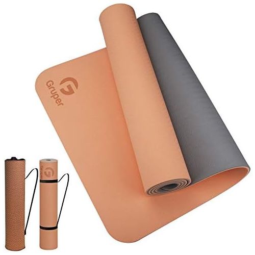  [아마존베스트]Gruper Yoga Mat Non-Slip TPE Training Mat, Non-Slip Fitness Mat + Carry Strap + Bag, Gym Mat (183 x 61 x 0.6 cm)