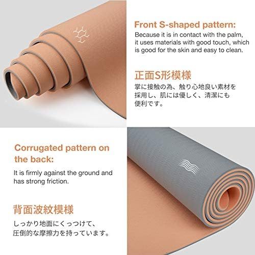  [아마존베스트]Gruper Yoga Mat Non-Slip TPE Training Mat, Non-Slip Fitness Mat + Carry Strap + Bag, Gym Mat (183 x 61 x 0.6 cm)