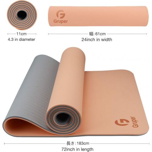  [아마존베스트]Gruper Yoga Mat Non-Slip TPE Training Mat, Non-Slip Fitness Mat + Carry Strap + Bag, Gym Mat (183 x 61 x 0.6 cm)
