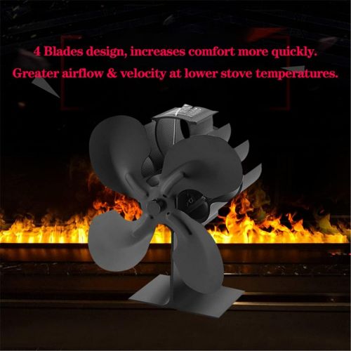  Gtest 4 Blades Heat Powered Stove Fan Log Wood Burner Ecofan Quiet Black Home Fireplace Fan Efficient Heat Distribution