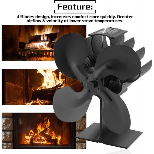  Gtest 4 Blades Heat Powered Stove Fan Log Wood Burner Ecofan Quiet Black Home Fireplace Fan Efficient Heat Distribution