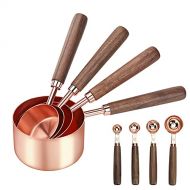 GuDoQi Stainless Steel Measuring Cups and Spoons Set with Walnut Handle for Measuring Baking Set of 8 Rose Gold: Kitchen & Dining