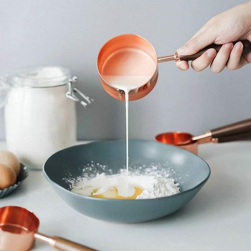  GuDoQi Stainless Steel Measuring Cups and Spoons Set with Walnut Handle for Measuring Baking Set of 8 Rose Gold: Kitchen & Dining