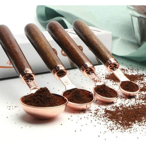  GuDoQi Stainless Steel Measuring Cups and Spoons Set with Walnut Handle for Measuring Baking Set of 8 Rose Gold: Kitchen & Dining