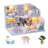GuDoQi DIY Miniature Dollhouse Kit, Tiny House kit with Furniture and Dust Proof, Miniature House Kit 1:24 Scale Beautiful Blue Room, Great Handmade Crafts Gift for Mothers Day Bir