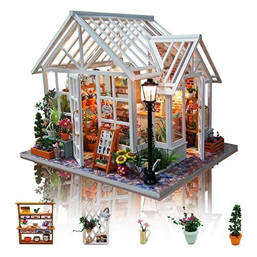  GuDoQi DIY Miniature Dollhouse Kit, Mini Dollhouse with Furnitures and Music, Tiny House Kit, DIY Miniature Kits to Build for Mothers Day Birthday, Beautiful Flower Shop