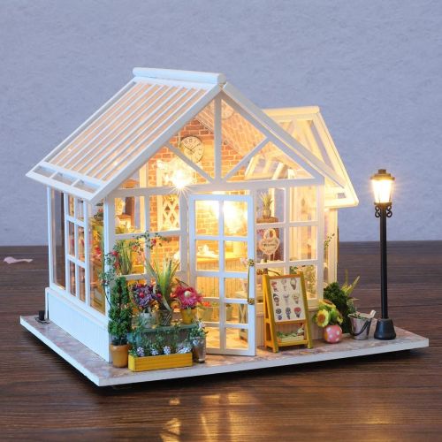  GuDoQi DIY Miniature Dollhouse Kit, Mini Dollhouse with Furnitures and Music, Tiny House Kit, DIY Miniature Kits to Build for Mothers Day Birthday, Beautiful Flower Shop