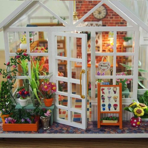  GuDoQi DIY Miniature Dollhouse Kit, Mini Dollhouse with Furnitures and Music, Tiny House Kit, DIY Miniature Kits to Build for Mothers Day Birthday, Beautiful Flower Shop