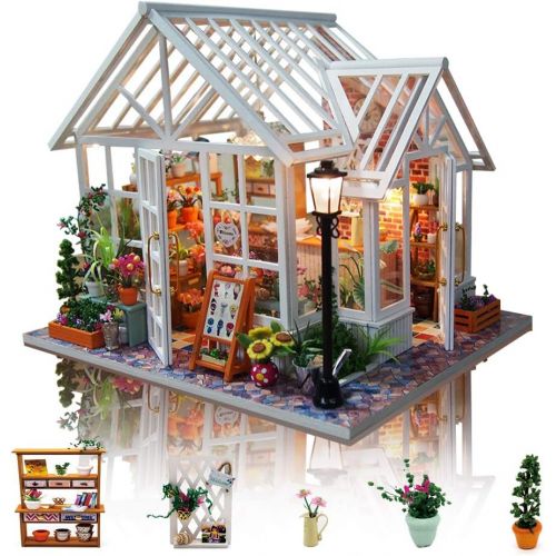  GuDoQi DIY Miniature Dollhouse Kit, Mini Dollhouse with Furnitures and Music, Tiny House Kit, DIY Miniature Kits to Build for Mothers Day Birthday, Beautiful Flower Shop