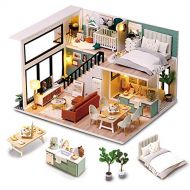 GuDoQi DIY Dollhouse Kit, Wooden Miniature Dollhouse with Furniture and Music, Tiny House Kit Plus Dust Cover, DIY Miniature Kits to Build, Great Gift Idea for Mothers Day, Comfort