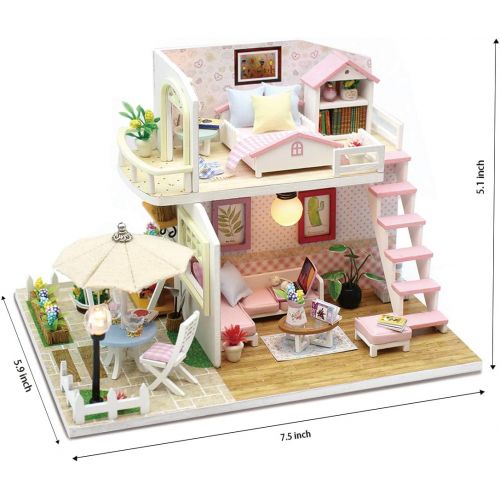  GuDoQi DIY Miniature Dollhouse Kit, Tiny House kit with Dust Cover and Music, Miniature House Kit 1:24 Scale, Great Handmade Crafts Gift for Mothers Day Birthday, Princess Pink Lof