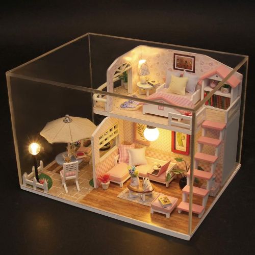  GuDoQi DIY Miniature Dollhouse Kit, Tiny House kit with Dust Cover and Music, Miniature House Kit 1:24 Scale, Great Handmade Crafts Gift for Mothers Day Birthday, Princess Pink Lof