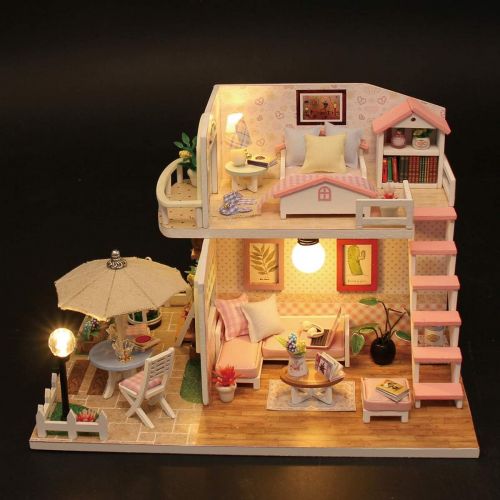  GuDoQi DIY Miniature Dollhouse Kit, Tiny House kit with Dust Cover and Music, Miniature House Kit 1:24 Scale, Great Handmade Crafts Gift for Mothers Day Birthday, Princess Pink Lof