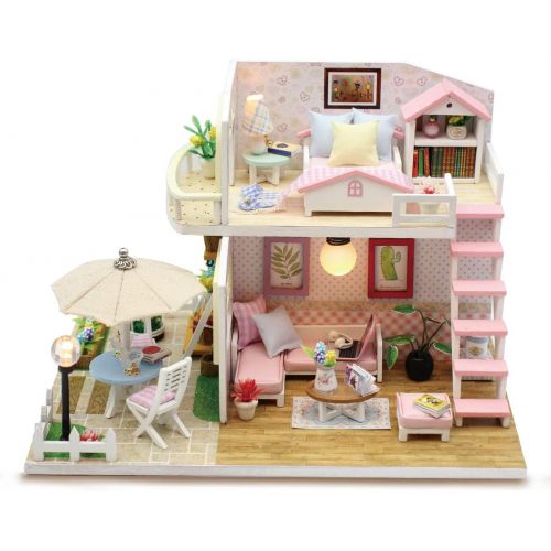  GuDoQi DIY Miniature Dollhouse Kit, Tiny House kit with Dust Cover and Music, Miniature House Kit 1:24 Scale, Great Handmade Crafts Gift for Mothers Day Birthday, Princess Pink Lof