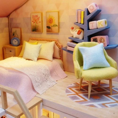  GuDoQi DIY Miniature Dollhouse Kit, Tiny House kit with Furniture and Music, Miniature House Kit 1:24 Scale, Great Handmade Crafts Gift for Mothers Day Birthday, Sweet Time House