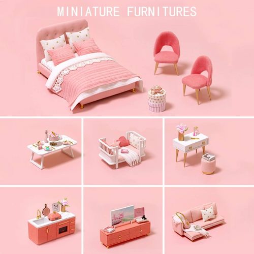  GuDoQi DIY Miniature Dollhouse Kit, Mini Dollhouse Kit with Furniture, Tiny House Kit Plus Dust Cover, DIY Miniature Kits to Build for Mothers Day, Birthday, Sweet Angel