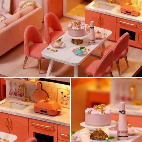  GuDoQi DIY Miniature Dollhouse Kit, Mini Dollhouse Kit with Furniture, Tiny House Kit Plus Dust Cover, DIY Miniature Kits to Build for Mothers Day, Birthday, Sweet Angel