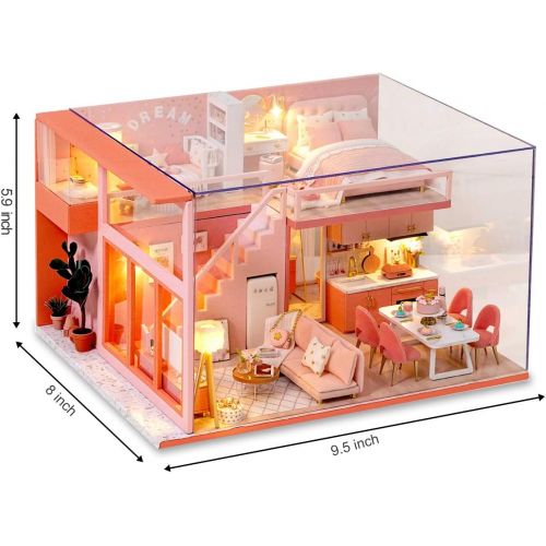  GuDoQi DIY Miniature Dollhouse Kit, Mini Dollhouse Kit with Furniture, Tiny House Kit Plus Dust Cover, DIY Miniature Kits to Build for Mothers Day, Birthday, Sweet Angel