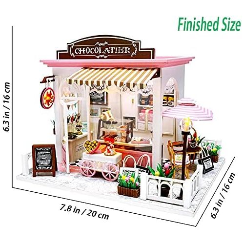  GuDoQi DIY Miniature Dollhouse Kit, Tiny House kit with Music and Dust Proof, Miniature House Kit 1:24 Scale Chocolate Shop, Great Handmade Crafts Gift for Mothers Day Birthday