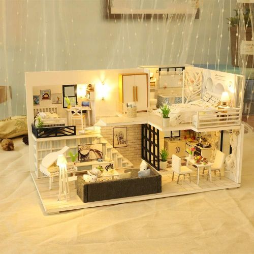  GuDoQi DIY Miniature Dollhouse Kit, Tiny House kit with Furniture and Music, Miniature House Kit 1:24 Scale, Great Handmade Crafts Gift for Mothers Day Birthday, Simple Life House