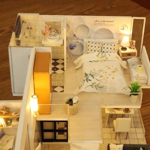  GuDoQi DIY Miniature Dollhouse Kit, Tiny House kit with Furniture and Music, Miniature House Kit 1:24 Scale, Great Handmade Crafts Gift for Mothers Day Birthday, Simple Life House