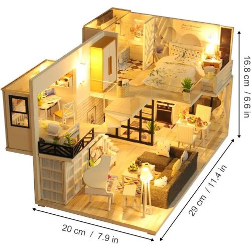  GuDoQi DIY Miniature Dollhouse Kit, Tiny House kit with Furniture and Music, Miniature House Kit 1:24 Scale, Great Handmade Crafts Gift for Mothers Day Birthday, Simple Life House