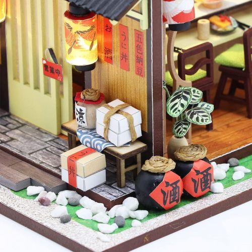  GuDoQi DIY Miniature Dollhouse Kit, Tiny House kit with Furniture and Dust Proof, Miniature House Kit 1:24 Scale Japanese Style Shop, Great Handmade Crafts Gift for Mothers Day Bir