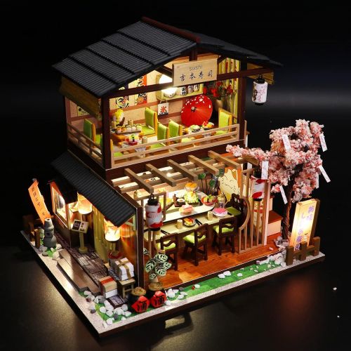  GuDoQi DIY Miniature Dollhouse Kit, Tiny House kit with Furniture and Dust Proof, Miniature House Kit 1:24 Scale Japanese Style Shop, Great Handmade Crafts Gift for Mothers Day Bir