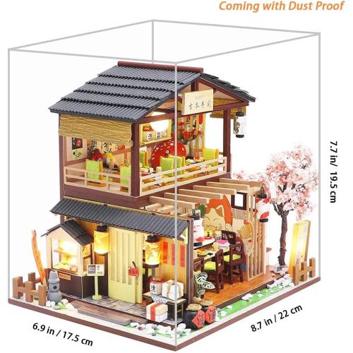  GuDoQi DIY Miniature Dollhouse Kit, Tiny House kit with Furniture and Dust Proof, Miniature House Kit 1:24 Scale Japanese Style Shop, Great Handmade Crafts Gift for Mothers Day Bir