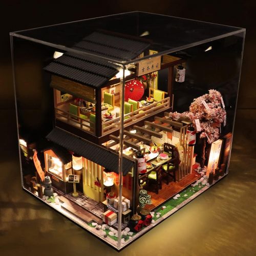  GuDoQi DIY Miniature Dollhouse Kit, Tiny House kit with Furniture and Dust Proof, Miniature House Kit 1:24 Scale Japanese Style Shop, Great Handmade Crafts Gift for Mothers Day Bir