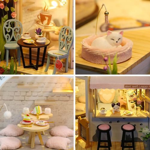  GuDoQi DIY Miniature Dollhouse Kit, Tiny House kit with Music and Dust Proof, Miniature House Kit 1:24 Scale, Great Handmade Crafts Gift for Mothers Day Birthday,Lovely Cats Coffee