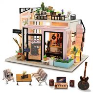 GuDoQi DIY Miniature Dollhouse Kit, Tiny House kit with Music and Dust Proof, Miniature House Kit 1:24 Scale, Great Handmade Crafts Gift for Mothers Day Birthday, Music Studio