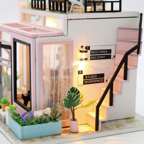  GuDoQi DIY Miniature Dollhouse Kit, Tiny House kit with Music and Dust Proof, Miniature House Kit 1:24 Scale, Great Handmade Crafts Gift for Mothers Day Birthday, Music Studio