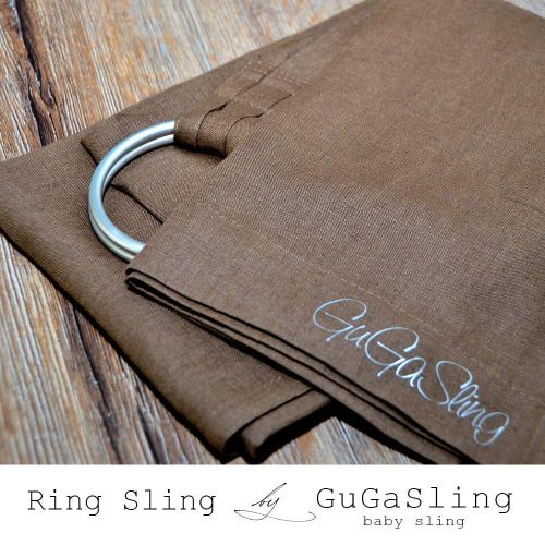  Baby ring sling GuGaSling Chocolate pure linen with gift bag