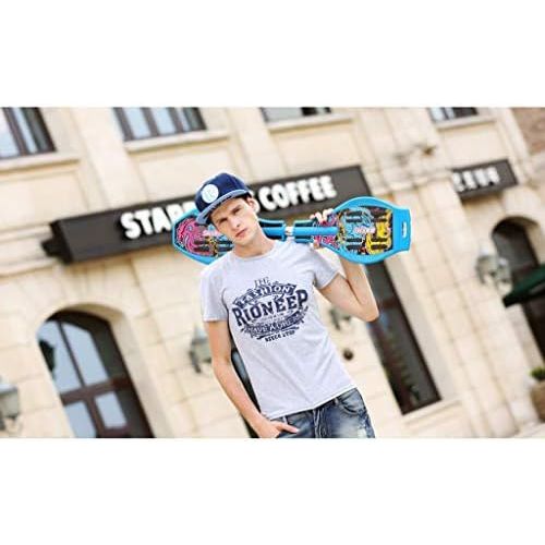  GuanMun Skateboard Anfanger Einfuehrung Kinder Vitality Board Erwachsene Professionelle Persoenlichkeit Mode Pinsel Street Travel Skateboard (Zwei Runden) (Farbe : Blau)