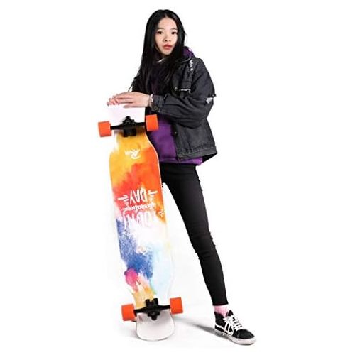  GuanMun Longboard Skateboard Vier Runden, Erwachsener Jugendlicher Anfanger Jungen und Madchen Tanzbrett Professionelle Maple Double Hocken Travel Road Skateboard