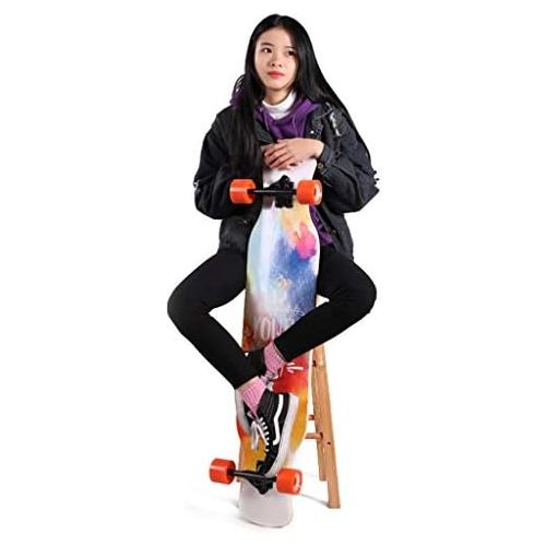  GuanMun Longboard Skateboard Vier Runden, Erwachsener Jugendlicher Anfanger Jungen und Madchen Tanzbrett Professionelle Maple Double Hocken Travel Road Skateboard