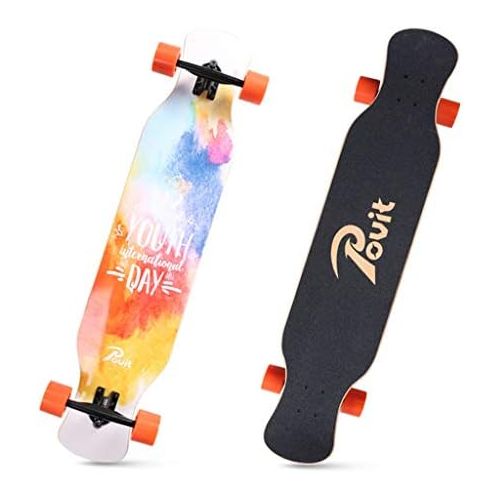  GuanMun Longboard Skateboard Vier Runden, Erwachsener Jugendlicher Anfanger Jungen und Madchen Tanzbrett Professionelle Maple Double Hocken Travel Road Skateboard