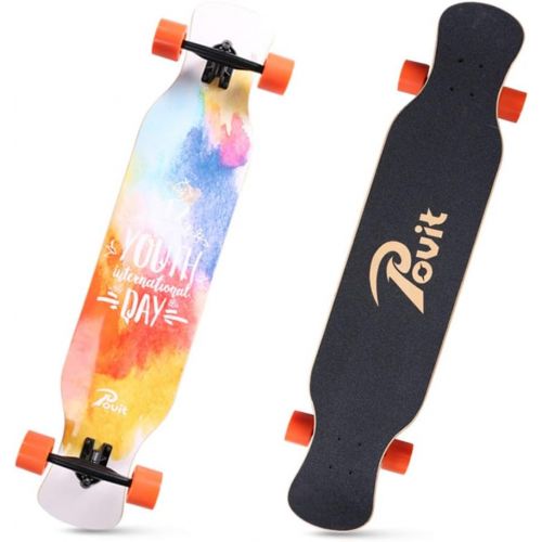  GuanMun Longboard Skateboard Vier Runden, Erwachsener Jugendlicher Anfanger Jungen und Madchen Tanzbrett Professionelle Maple Double Hocken Travel Road Skateboard