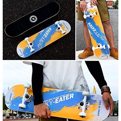  GuanMun Junior Skateboarding Kinder Erwachsene Professionelle Vierradern Skateboard Anfanger Doppel Skateboard Persoenlichkeit Mode Ahorn Skateboard