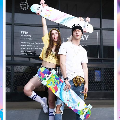  GuanMun Anfaenger Skateboarding, Longboard Erwachsene Jungen und Maedchen Strassenbuerste Street Dance Board Jugend Vier-Rad Doppel-Scooter (Farbe : B)
