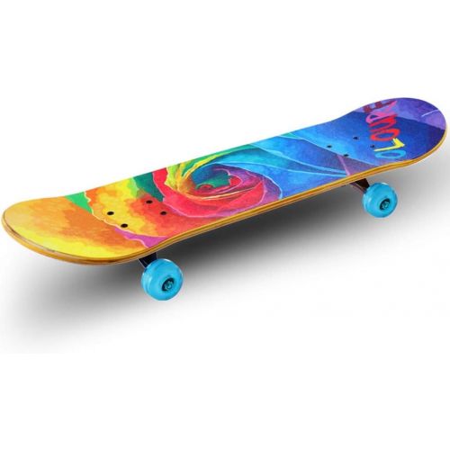  GuanMun Vierrad-Doppel-Rocker-Strassenbuerste Strassenrutsche-Block Erwachsene Kinder und Jugendliche Anfanger Profi-Ahorn-Longboard-Blitzroller (Farbe : A)