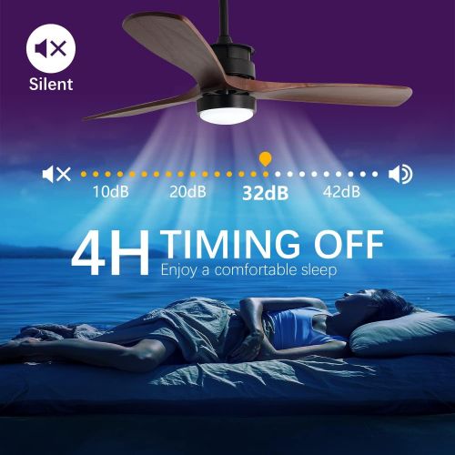  Guangjiefushi 52 Inch Ceiling Fan with Light， and Remote Control for Farmhouse/Patios, Remote Ceiling Light， Modern Ceiling Fan with Light， 3 Wood Blades, 2 Downrod Included