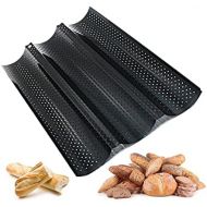 [아마존베스트]Guanici High-Quality Non-Stick, Perforated French Bread / Baguette Baking Tray, Three Grooves, Made of Stainless Steel (Black)