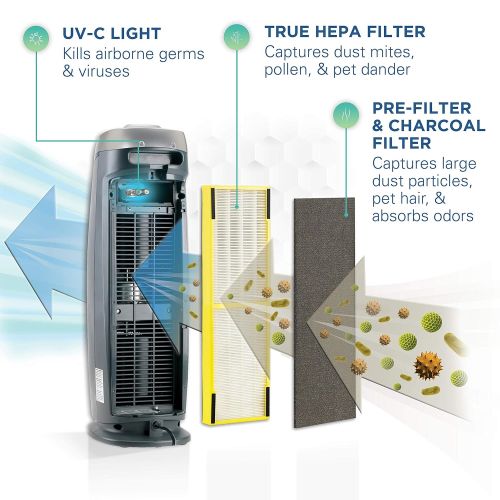 Guardian Technologies Germ Guardian True HEPA Filter Air Purifier for Home, Office, Bedrooms, Filters Allergies, Pollen, Smoke, Dust, Pet Dander, UV-C Sanitizer Eliminates Germs, Mold, Odors, Quiet 22 i